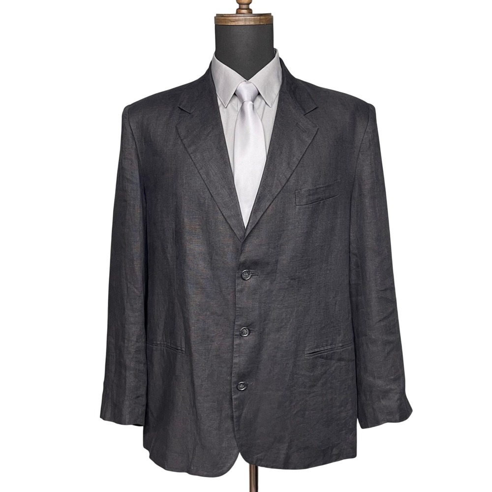 VTG Gap Blazer Men Large Dark Gray 100% Linen Three Button Sport Coat Breathable